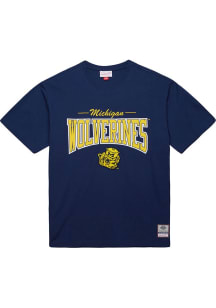 Mitchell and Ness Michigan Wolverines Blue Throw It Back Vintage Short Sleeve Fashion T Shirt