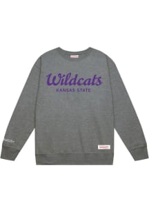 Mitchell and Ness K-State Wildcats Mens Grey Down To The Wire Vintage Wordmark Script Long Sleeve..