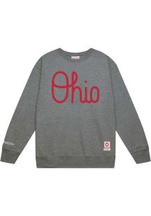 Mitchell and Ness Ohio State Buckeyes Mens Grey Down To The Wire Vintage Wordmark Script Long Slee..