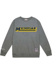 Mitchell and Ness Michigan Wolverines Mens Grey Down To The Wire Vintage Wordmark Script Long Slee..