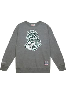 Mitchell and Ness Michigan State Spartans Mens Grey Down To The Wire Vintage Logo Long Sleeve Crew..