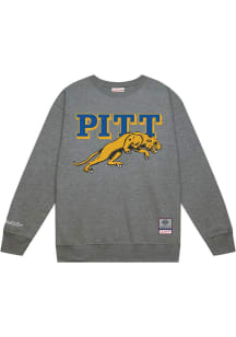 Mitchell and Ness Pitt Panthers Mens Grey Down To The Wire Vintage Logo Long Sleeve Crew Sweatshir..