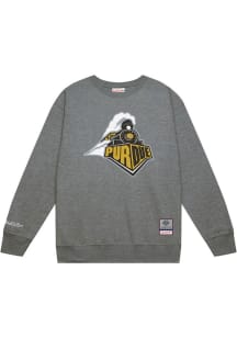 Mitchell and Ness Purdue Boilermakers Mens Grey Down To The Wire Vintage Logo Long Sleeve Crew Swe..