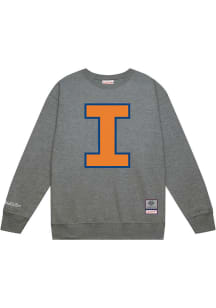 Mitchell and Ness Illinois Fighting Illini Mens Grey Down To The Wire Vintage Logo Long Sleeve Cre..