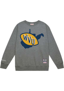 Mitchell and Ness West Virginia Mountaineers Mens Grey Down To The Wire Vintage Logo Long Sleeve C..