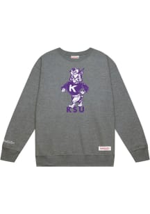 Mitchell and Ness K-State Wildcats Mens Grey Down To The Wire Vintage Logo Long Sleeve Crew Sweats..