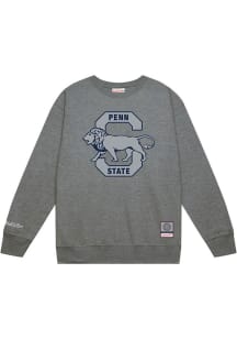 Mitchell and Ness Penn State Nittany Lions Mens Grey Down To The Wire Vintage Logo Long Sleeve Cre..