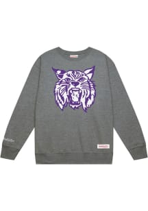 Mitchell and Ness K-State Wildcats Mens Grey Down To The Wire Vintage Logo Design Long Sleeve Crew..