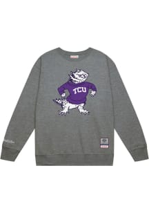 Mitchell and Ness TCU Horned Frogs Mens Grey Down To The Wire Vintage Logo Long Sleeve Crew Sweats..