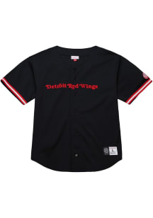 Mitchell and Ness Detroit Red Wings Mens Black On the Clock Baseball Jersey