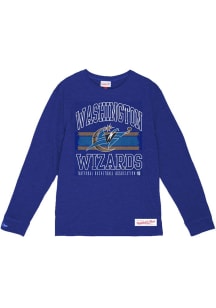 Mitchell and Ness Washington Wizards Blue Striped Logo Lockup Slub Long Sleeve Fashion T Shirt