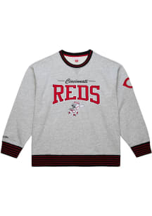 Mitchell and Ness Cincinnati Reds Mens Grey Throw It Back Long Sleeve Fashion Sweatshirt