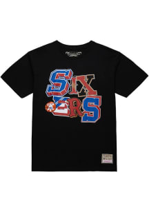 Mitchell and Ness Philadelphia 76ers Black Hyper Type Short Sleeve Fashion T Shirt