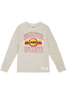 Mitchell and Ness Houston Rockets White Logo Lockup Long Sleeve Fashion T Shirt