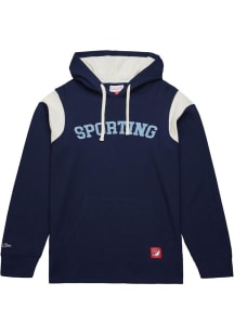 Mitchell and Ness Sporting Kansas City Mens Navy Blue Thermal Long Sleeve Lightweight Hoodie