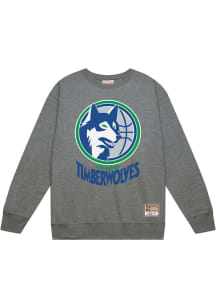 Mitchell and Ness Minnesota Timberwolves Mens Grey Basic Crew 2 Retro Logo Long Sleeve Crew Sweats..