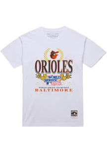 Mitchell and Ness Baltimore Orioles White Pennant Chase Short Sleeve T Shirt