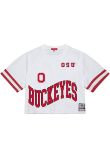 Ohio State Buckeyes Womens Mitchell and Ness Cropped Fashion Football Jersey - White