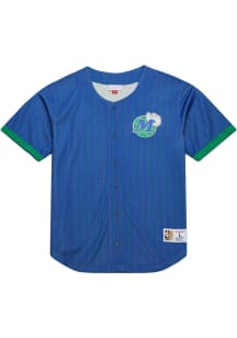 Mitchell and Ness Dallas Mavericks Mens Navy Blue Final Seconds Striped Baseball Jersey