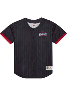 Mitchell and Ness Cleveland Cavaliers Mens Black Final Seconds Striped Baseball Jersey
