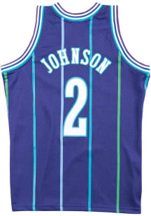 Larry Johnson  Mitchell and Ness Charlotte Hornets Purple 1994 Throwback Basketball Jersey