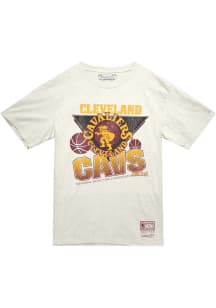 Mitchell and Ness Cleveland Cavaliers White VINTAGE CRACKED Short Sleeve T Shirt