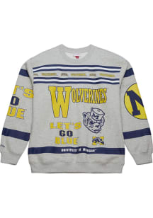 Mitchell and Ness Michigan Wolverines Mens Grey AOP Fleece Long Sleeve Fashion Sweatshirt