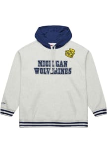 Mitchell and Ness Michigan Wolverines Mens Grey Off Season Fleece Fashion Hood
