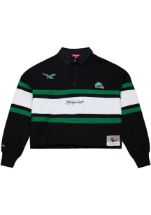 Mitchell and Ness Philadelphia Eagles Womens Black Rugby Polo LS Tee