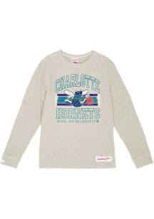 Mitchell and Ness Charlotte Hornets White Striped Logo Lockup Slub Long Sleeve Fashion T Shirt