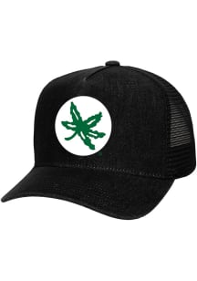 Mitchell and Ness Ohio State Buckeyes Denim Patchwork Trucker Adjustable Hat - Black