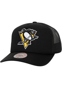 Mitchell and Ness Pittsburgh Penguins Evergreen Trucker Adjustable Hat - Black