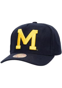 Mitchell and Ness Michigan Wolverines Kicking Wool Side Patch Pro Adjustable Hat - Blue