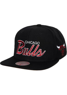 Mitchell and Ness Chicago Bulls Black Evergreen Team Script 2.0 Mens Snapback Hat