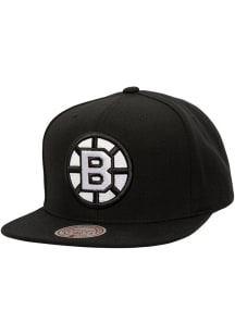 Mitchell and Ness Boston Bruins Black Evergreen Black & White Mens Snapback Hat