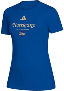 Adidas Tulsa Golden Hurricane Womens Blue Heat Seal Creator Short Sleeve T-Shirt