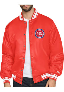 Starter Detroit Pistons Mens Red Satin Varisty Medium Weight Jacket