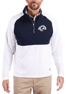 Cutter and Buck Los Angeles Rams Mens White Mono Adapt Eco Hybrid Long Sleeve Qtr Zip Pullover