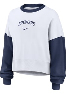 Nike Milwaukee Brewers Womens White Colorblock Primetime Crew Sweatshirt