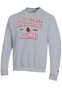 Champion Ball State Cardinals Mens Grey Est Date Alumni Powerblend Long Sleeve Crew Sweatshirt