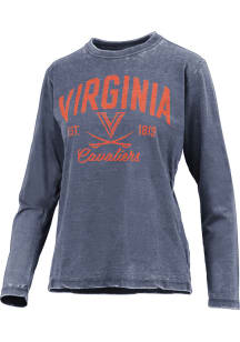 Pressbox Virginia Cavaliers Womens Navy Blue Vintage Burnout LS Tee
