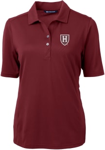 Cutter and Buck Harvard Crimson Womens Maroon Virtue Eco Pique Short Sleeve Polo Shirt