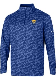 Columbia Pitt Panthers Mens Blue Heat Seal Printed Wickham Hills Long Sleeve Qtr Zip Pullover