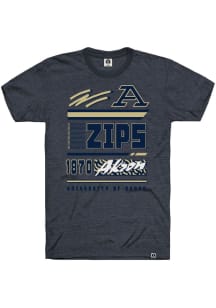 Rally Akron Zips Navy Blue Triblend Retro Short Sleeve T Shirt