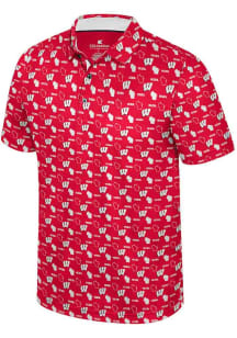 Colosseum Wisconsin Badgers Mens Red Truthsayer Short Sleeve Polo