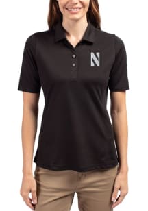Cutter and Buck Northwestern Wildcats Womens Black Virtue Eco Pique Short Sleeve Polo Shirt