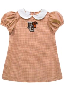 Vive La Fete Bowling Green Falcons Baby Girls Orange Gingham Collar Short Sleeve Dress