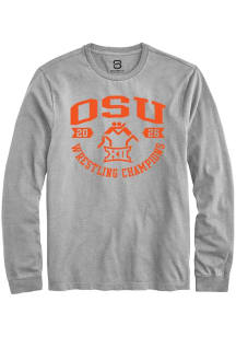 Summit Sportswear Oklahoma State Cowboys Grey Big 12 2026 Wrestling Champions Long Sleeve T Shirt