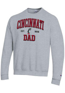 Champion Cincinnati Bearcats Mens Grey Est Date Dad Powerblend Long Sleeve Crew Sweatshirt