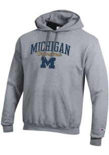 Champion Michigan Wolverines Mens Grey Grandma Script Powerblend Long Sleeve Hoodie